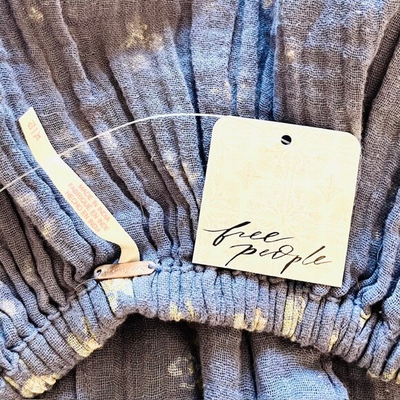 Free People Chloe Mixed Print Back Cutout Top in Indigo Combo (XL) New with Tag - Picture 7 of 10